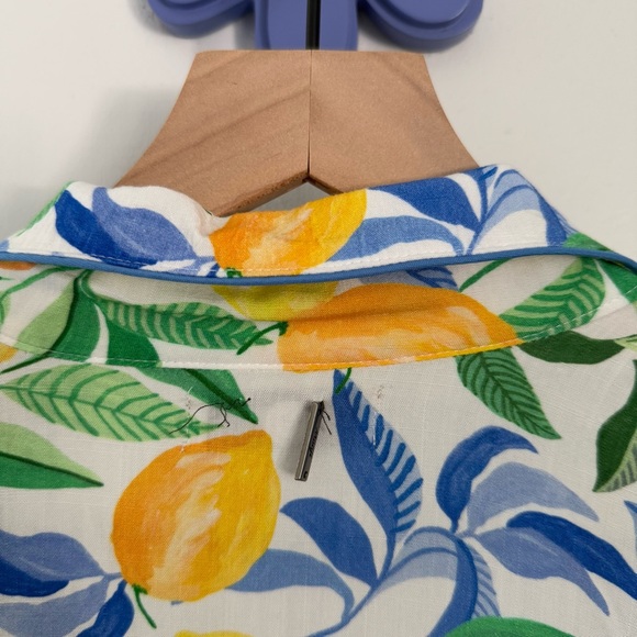 Maaji Medium Long Sleeve PJ Shirt Lemon Print Button Up V Neck Spring - Picture 7 of 9